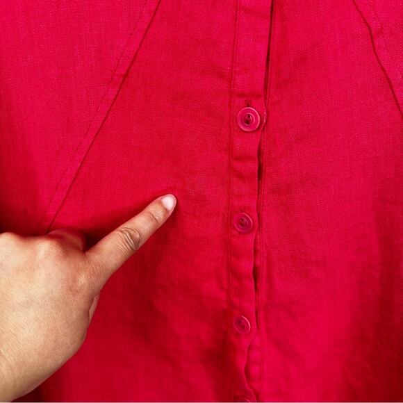 FLAX Shirt Womens P 4-6 Red Linen Long Sleeve Button Front Lagenlook Minimalist - Picture 7 of 8